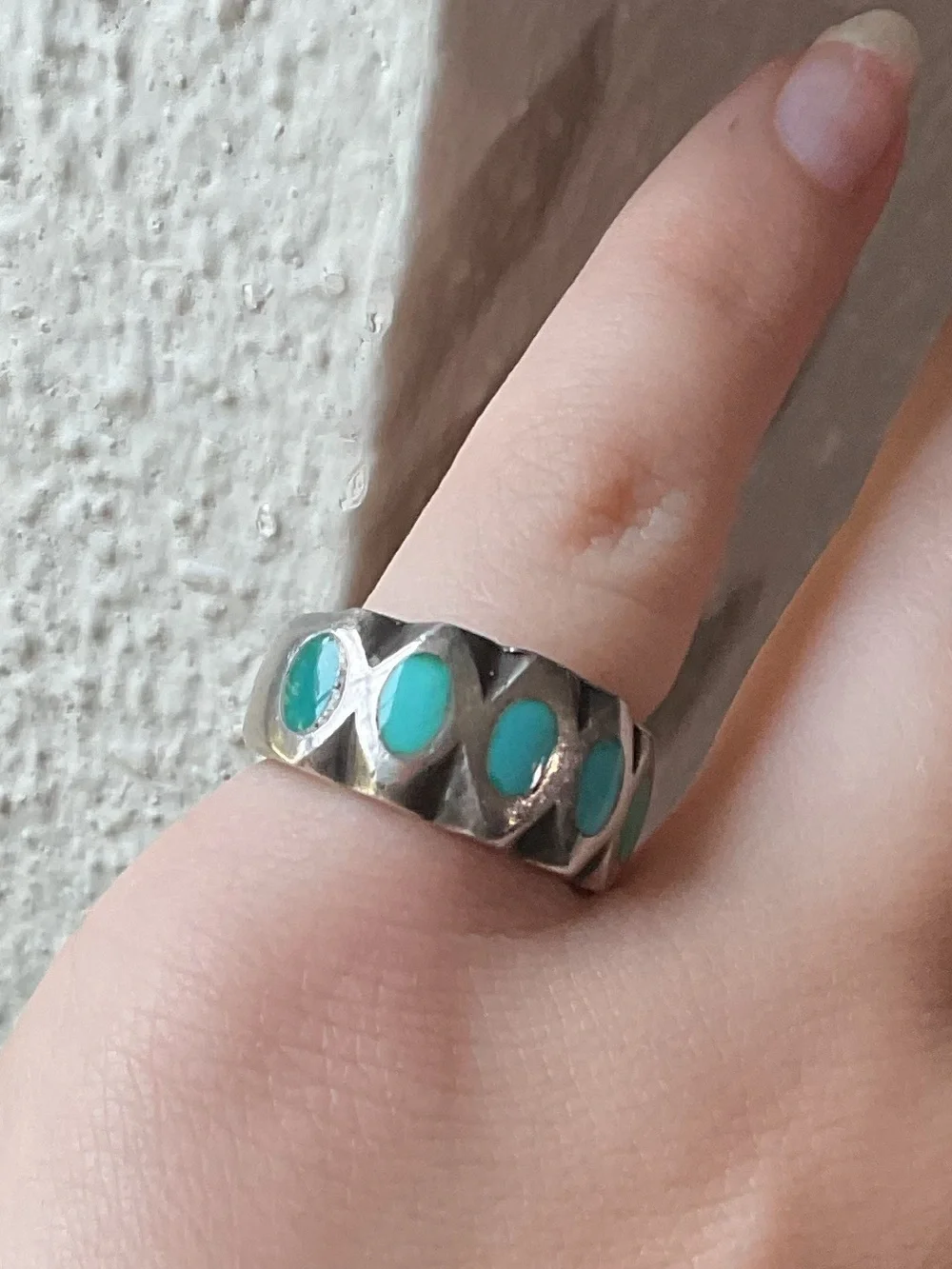 Vintage Sterling Silver Turquoise Inlay Native American Heavy Chunky Ring Size 6